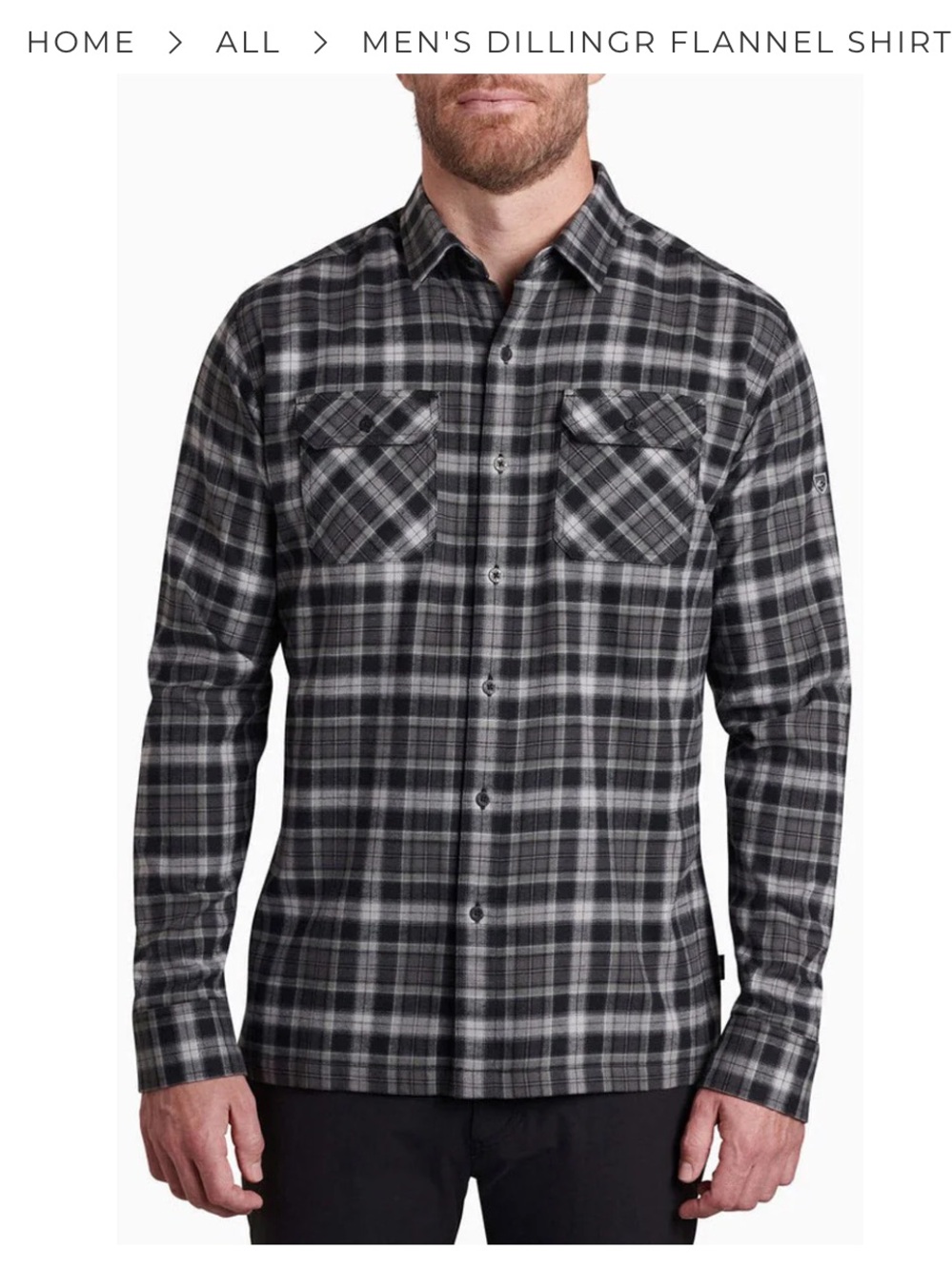 KUHL Dilingr Men's Black & Gray Plaid Flannel Shirt size Medium M EUC